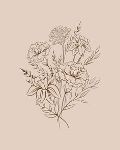 a drawing of flowers on a beige background