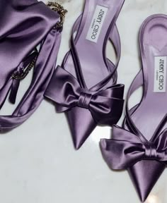 Heel Collection, Shoes Heels Classy, Funky Shoes, Jimmy Choo Heels, Purple Shoes, Fancy Shoes, Bow Heels, Satin Heels, Girly Shoes