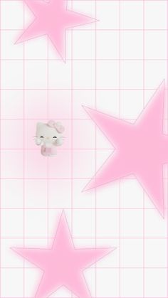 three pink stars and one white teddy bear are on a grid pattern background with squares