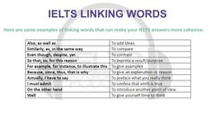 a table with the words ielts linking words