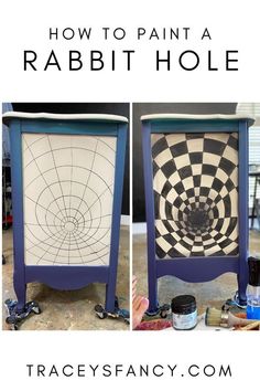 how to paint a rabbit hole on an old chair with spray paint and stencils