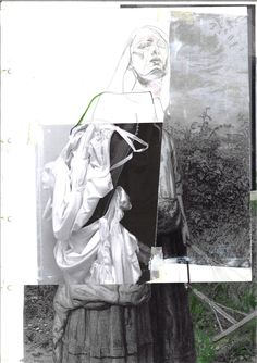 an altered photograph of a woman holding a bag