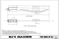 the book of eli's machette is shown in black and white, with an outline