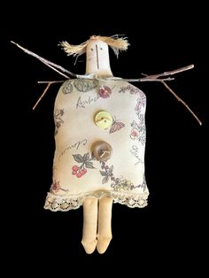 Primitive Folk Art Hand Made Fabric Angel Doll Twig Wings~OOAK~11"~Hangs Or Sits She is so cute!!  She can hang or sit on a shelf. I bought her in the 1990's and she was made by a local artisan. She used to have pepper berries in her hair thus her name is Pepper Berry. She measures 8" x 2.5" x 11" tall. Pepper Berries, Pepper Berry, Fabric Angel, Art Dolls Cloth, Angel Doll, Primitive Folk Art, Cloth Doll, Cloth Dolls, Christmas Vintage