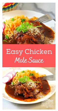 easy chicken molee sauce on a plate with rice and vegetables