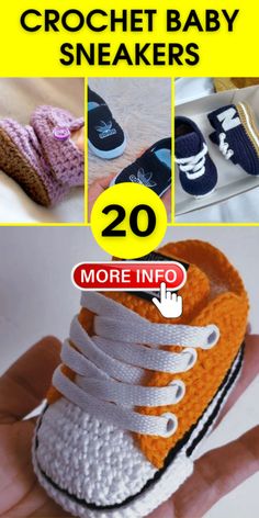 the crochet baby sneakers are made from yarn