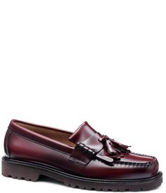 From G.H. Bass&#x2C; the Men's Layton Kiltie Lug Loafers feature:Leather upperApron/Moc toeSlip-onUnlinedLightweight EVA outsoleHandsewn in El SalvadorHow To care: Spot clean with soft&#x2C; damp cloth.Imported. Men’s Loafers, Lug Loafers, Red Loafers, Bass Shoes, Big Men Fashion, American Spirit, American Heroes, Big Men, G H