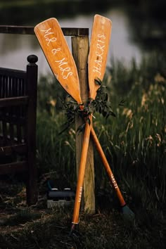 Personalised oars for wedding decor at Houghton Lodge Wedding At The Lake Ideas, Rustic Lakeside Wedding, Wedding Canoe Decor, Lake Wedding Theme Ideas, Lake Woods Wedding, Camping Wedding Food Ideas, River Theme Wedding, Kayak Wedding Theme, Wedding On A Lake Ideas