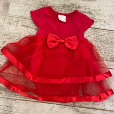 Nwt Baby Red Onesie Dress Playful Red Party Dress, Red Holiday Dress With Red Bow, Holiday Red Dresses With Red Bow, Playful Fitted Red Dress, Red Short Sleeve Dress For Playtime, Red Spring Playtime Dresses, Red Christmas Playtime Dress, Casual Red Short Sleeve Dresses, Onesie Dress