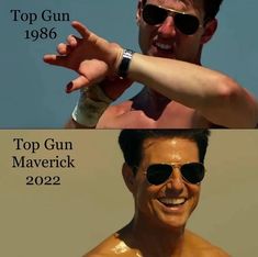 two pictures with the same person wearing sunglasses and one has his arm in the air