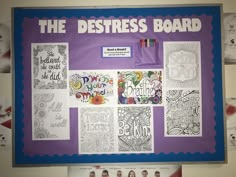 a bulletin board with pictures and writing on it that says the despresss board