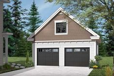 a two car garage is shown in this rendering