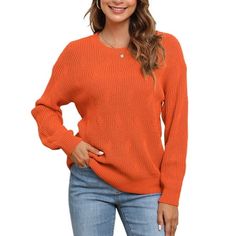 This versatile piece sweater by Uvplove is so essential! With its unbelievably soft and lightweight material, relaxed fit, batwing sleeves, and touch of elegance it adds to any outfit, it is sure to become a closet favorite in no time! The comfortable fabric ensures you stay cozy on any chilly day, whether it's fall or winter. Fall and cold weather clothing doesn't have to be basic. This Uvplove Sweater features a perfect relaxed fit that complements jeans, leggings, or boots for the ultimate st Everyday Solid Color Sweater For Fall, Fall Season Solid Color Relaxed Fit Sweater, Relaxed Fit Solid Color Fall Sweater, Cozy Plain Sweater For Fall, Casual Orange Knit Sweater, Orange Textured Knit Top For Fall, Trendy Solid Color Everyday Sweater, Cozy Orange Knit Top, Orange Ribbed Winter Sweater