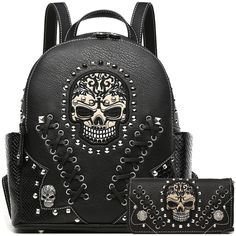 Canvas Backpack Purse, Sling Backpack Purse, Skull Purse, Skull Bags, Western Handbags, Studded Backpack, Stud Fashion, Motorcycle Bag, Punk Art