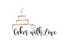 the words cake with love written in cursive font on top of a cake