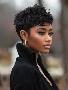 Elegant & Cute Short Haircuts for Black Women 2024 Very Short Bob Black Women, Cute Haircut Ideas, Iceberg Lounge, Round Face Curly Hair, Spikey Short Hair, Hot Hairstyles, Medium Short Haircuts, Short Haircuts For Black Women, Short Shaved Hairstyles