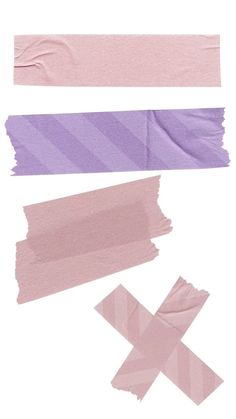 three strips of pink and purple paper with one strip cut out to show the same pattern