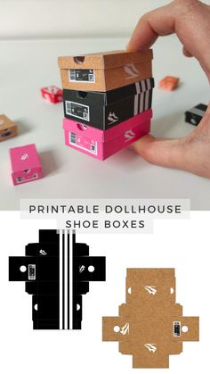 Whether you're a hobbyist or a full-time miniaturist, this template provides the versatility and creativity you need to bring your miniature world to life. Create miniature sneaker boxes for your dollhouse or diorama with this printable PDF template. This template offers boxes in six vibrant colors, available in 1/6 and 1/12 scales, perfect for adding a realistic touch to your miniature scenes. Miniature Diorama Scene, Craft Templates Printable, Miniature Printables Templates, Printable Box Templates, Free Miniature Printables, Box Templates Printable Free, Printable Paper Toys Templates, Crafts Template, Boxes Printable