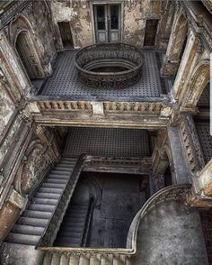 an old building with stairs leading up to the second floor greeting card by panoramic images