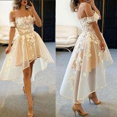 Champagne Homecoming Dresses, High Low Prom Dress, A Line Cocktail Dress, Cheap Homecoming Dresses, Lace Prom Dress, Lace Homecoming Dresses, Custom Size Dresses, Short Prom, Prom Dresses Lace