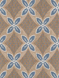 a brown and blue pattern with leaves on it