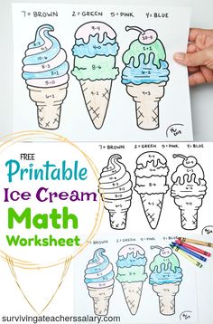 printable ice cream math worksheet for kids to practice counting and subming