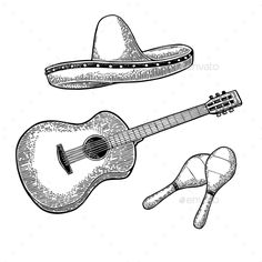 an acoustic guitar and hat - miscellaneous objects / objects clippings from people's drawings