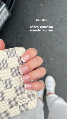 Short Square Round French Tip Nails, Rounded French Tip Acrylic Nails, Nail Ideas Square Round, Short Nails Clean Girl, Classy Squoval Nails, Clean Girl Gel Nails, Clean Girl Nails French Tip, French Tip Rounded Square Nails, Very Short French Nails Round