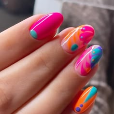 Nail Art Mariage, Summer Nail Art, Colorful Nail, Almond Shape, Nails 2023, Get Nails, Oval Nails, Neon Nails, Hot Nails