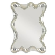 a silver metal frame mirror on a white background