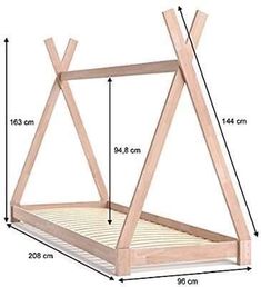 a wooden bed frame with measurements for it