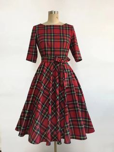 Christmas Red Plaid Tartan Dress Holiday Quality Rayon with spandex Machine Wash Cold, Line Dry Knee length Material Has No Stretch Blet included, which is designed to move around.  Sizes --- -Bust（inch） ---Waist (inch）----Length From Waist To Bottom( inch) Xs         -- 32-33        ------    24           ------26 S       ---   34-35        ------     26             -----26 M     ---    36-37       ------      28            ----- 26   L         --   38-39       ------     30             -----26 XL        -- 40-42        ------     32-            ----26 2XL       --43-45        ------     35-            ---  26      3XL      --46-48        ------      38           ----26 4XL      -- 49-51        ------     41           ---  26 Order will be shipped in 2 weeks. Don't hesitate to inquire abo Cheap Elegant Plaid Dresses, Modest Christmas Dresses Red, Womens Red Plaid Dress, Red Buffalo Plaid Dress Women, Christmas Party Knee Lenght Dresses, Ladies Christmas Dress, Cotton Christmas Dress, Holiday Dresses Miggon 🛍️, Cheap Christmas Dress-up Dresses