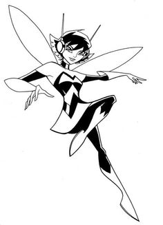 a black and white image of a cartoon character flying through the air with her arms outstretched