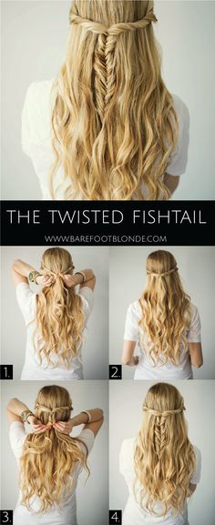 The Twisted Fishtail Hair Tutorial - Barefoot Blonde Fishtail Braids, Diy Wedding Hair, Easy Hairstyle, Down Hairstyles, Hair Designs, Gorgeous Hair, Prom Hair