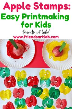 an apple stamping craft for kids to make with paper plates and glue on them