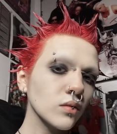 Messy Punk Makeup, Punk Piercings Face, Piercing Men Aesthetic, Crust Punk Makeup, Punk Ear Piercings, Piercings Guys, Eyebrow Piercing Men, Ear Piercings Aesthetic, Guys Makeup