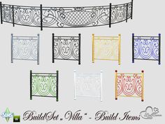 a bunch of different types of wrought iron fences and gates with the words build - a - villa on them