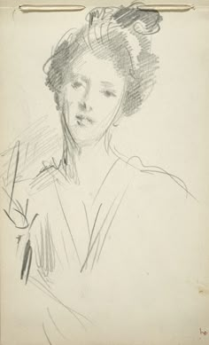 a drawing of a woman with a hat on her head and hair in the wind