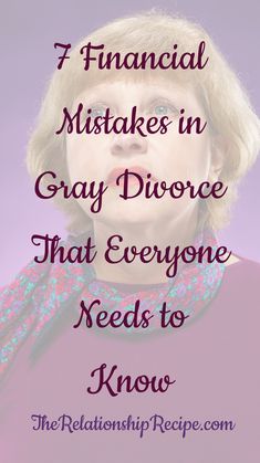 a woman with her eyes closed and the words 7 financial mistakes in gray divore that everyone needs to know