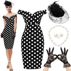 PRICES MAY VARY. Comprehensive Set: you will get 1 piece of 50s vintage women polka dot dress, 1 piece of vintage red veiled headpiece, 1 pair of pearl earrings, 1 piece of pearl necklace, 1 pair of black vintage transparent floral lace wrist gloves Vintage Headgear and Gloves: that retro headgear of the 50s vintage women polka dot dress is with artificial feathers and dot net, it's easy to wear, and equipped with crocodile clips, retro and fashionable, soft and comfortable to wear; The black fl Vintage Tea Dress Pattern, Retro Outfits For Women, Spring Costume, Womens Polka Dot Dress, Vintage Pencil Dress, Black Lace Gloves, Wrist Gloves, Vintage Polka Dot Dress, Gloves Vintage