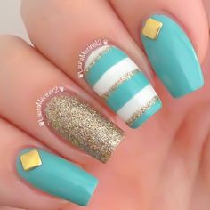 Instagram photo by lauramerino12 #nail #nails #nailart Mint Nails, Studded Nails, Nails White, Super Nails, Ideas Nails, Kawaii Nails, Single Photo