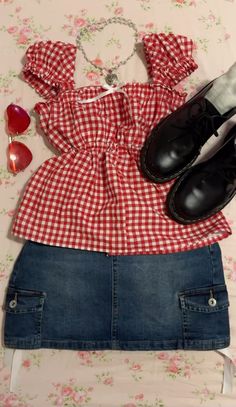 Americana Aesthetic Outfit, Dark Red Style, Strawberry Shortcake Outfits, Americana Outfits, Strawberry Outfit, 4th Of July Outfit, 4th Of July Outfits, Americana Fashion, Red Style