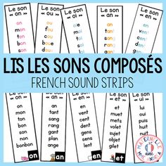 french sound strips with the words les sons compoises in different colors and font