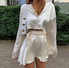 Silky White Skirt – Juniper Mini Pencil Skirt Outfits, Satin Two Piece Set, Khaki Tops, Pencil Skirt Outfits, Chic Skirts, Mini Pencil Skirt, Satin Long Sleeve, Sports Skirts, Mode Inspo