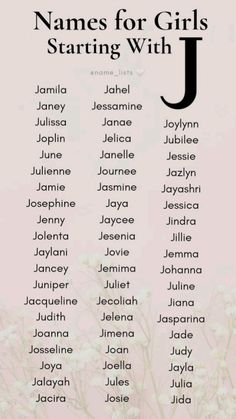 names for girls starting with j