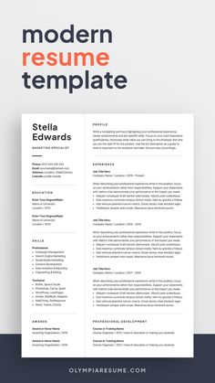 the modern resume template is ready to be used for any job or other type of work