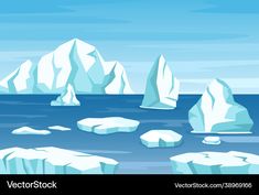 icebergs floating in the ocean with blue sky