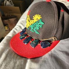 Original Rastafari With Topaz Jewels. Fashion Baseball Hat Walk Into A Room, And Everyone's Head Will Turn! Baseball Hat, Lady In Red, Black Red, Topaz, Baseball Hats, Black And Red, Women Accessories, Baseball, Turn Ons