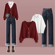 Surfergirl Style, Stile Hijab, Looks Jeans, Red Cardigan Sweater, Mode Zara, Red Cardigan, Cardigan Outfits, 가을 패션, Casual Style Outfits