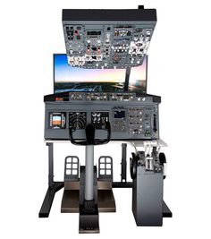 an airplane cockpit with multiple monitors and controls